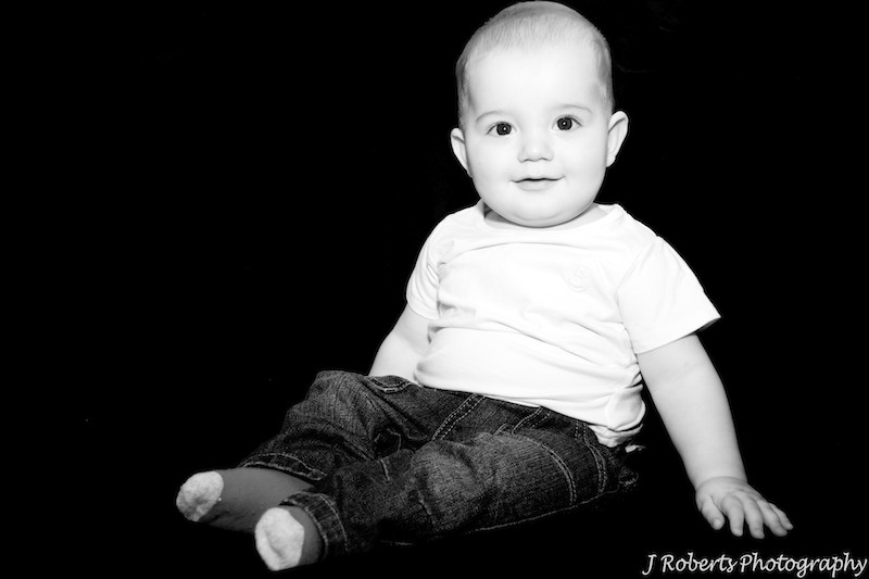 B&W baby portrait of 6 month old boy - family portrait photography sydney